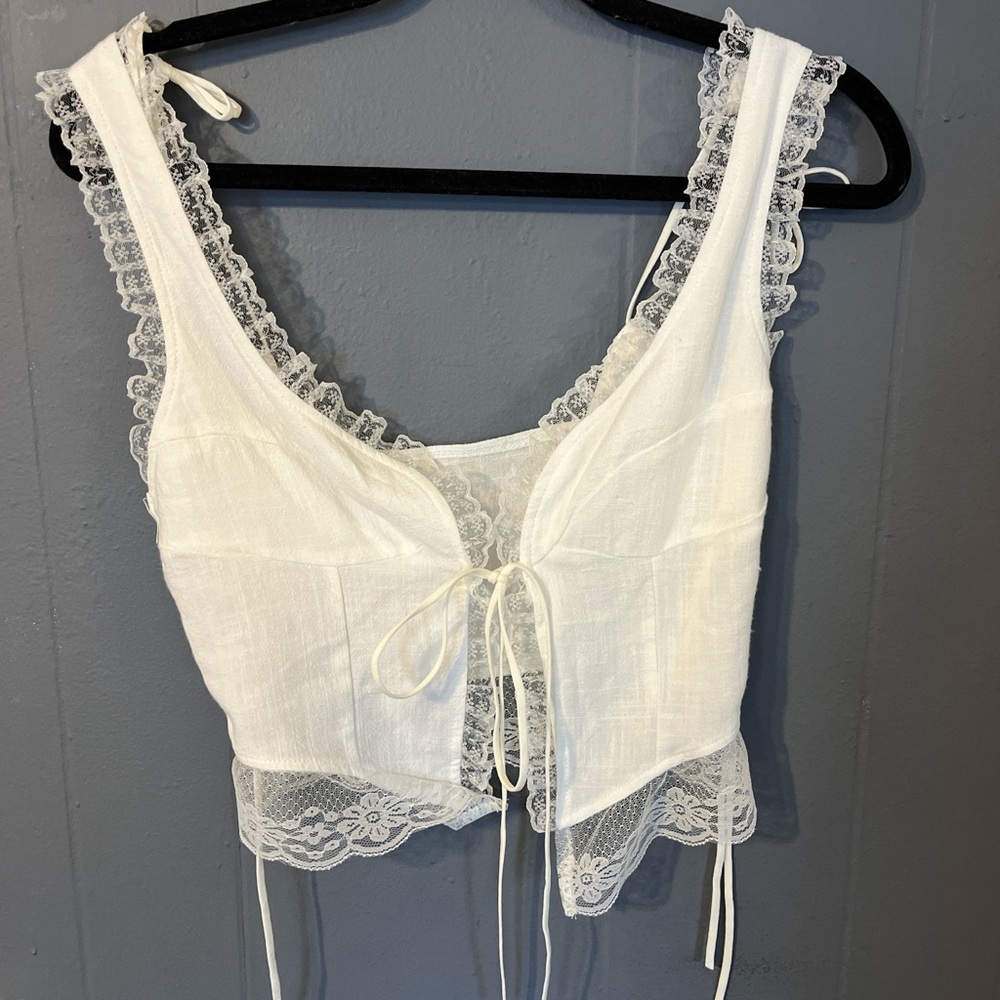 White lace corset top with adjustable ties